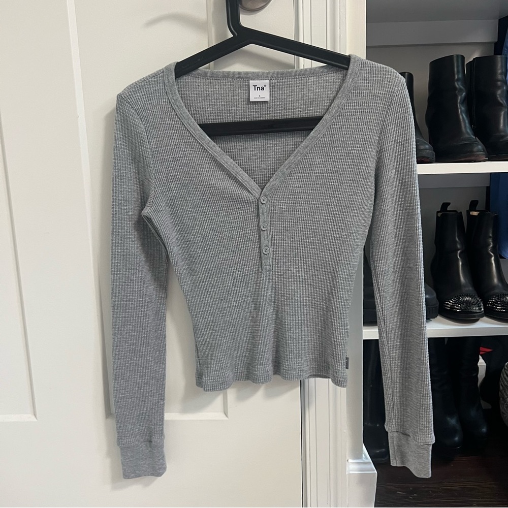 TNA grey waffle Henley shirt